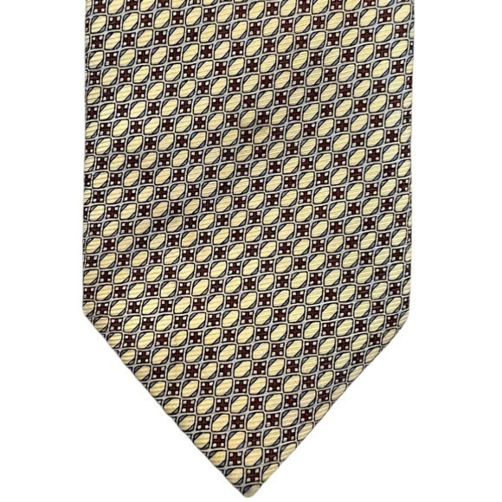 ENRO yellow rust & gray chain link pattern silk tie, 3.5” wide